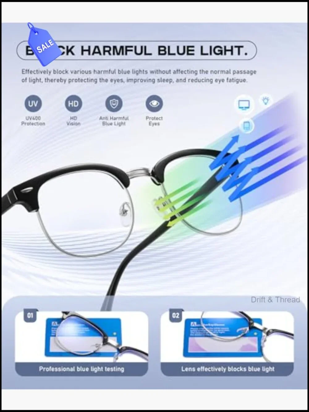 Retro Blue Light Blocking Glasses 2 Pack Computer Screen UV Protection